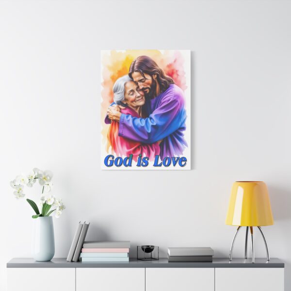 Inspirational Wall Art Canvas, "God is Love" Jesus hugging Grandmother, Christian Home Decor, Uplifting Religious Gift, Faith-Based Artwork - Image 14