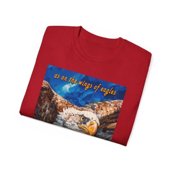 Our "as on the wings of eagles" Cotton T-Shirt with a majestic eagle in flight. Vintage Christian Faith Apparel Unisex Cotton T-Shirt, Thoughtful Quote from Isaiah 40:31! - Image 61