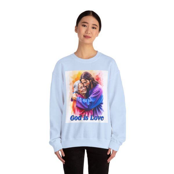 Crewneck Sweatshirt with our "God is Love" series with Jesus hugging Grandmother! Inspirational Biblical, Vintage Inspired, Gift - Image 5