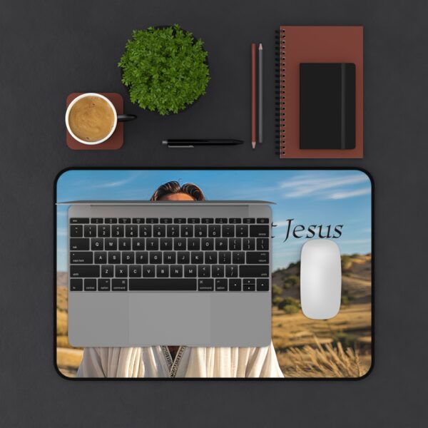 Inspirational Desk Mat with our "Just Jesus" Design. Mouse Pad, Office Decor Desk Accessory, Gaming Pad, Computer Mat, Non-Slip - Image 2