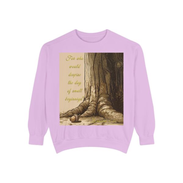 Sweatshirt Unisex with our Inspirational "Day of Small Beginnings" with thoughtful quote from Zech 4:10 and Acorn-Oak Tree design! Faith Apparel Gospel Fashion Jumper, Pullover - Image 38