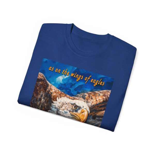 Our "as on the wings of eagles" Cotton T-Shirt with a majestic eagle in flight. Vintage Christian Faith Apparel Unisex Cotton T-Shirt, Thoughtful Quote from Isaiah 40:31! - Image 45