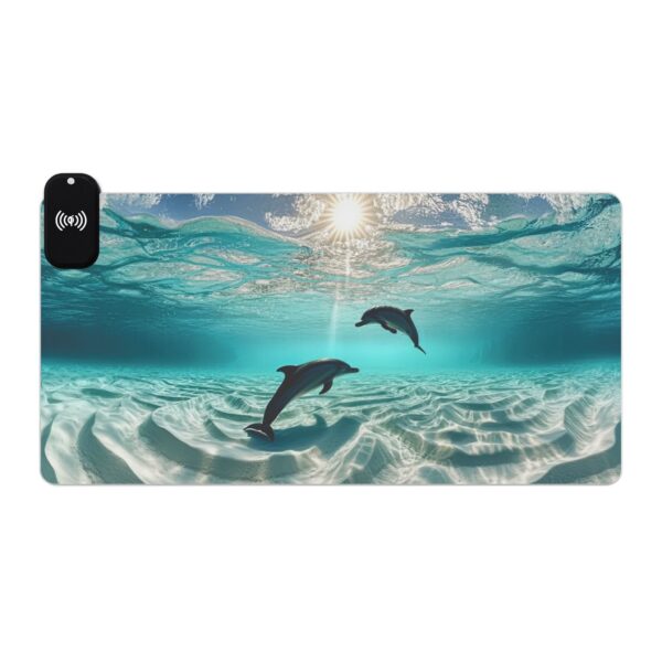 LED + Wireless Charger Gaming Mouse Pad with 'Dolphins at Rest' Design, Gaming Desk Accessory, Tech Gift, Home Office Gamer Essentials - Image 10