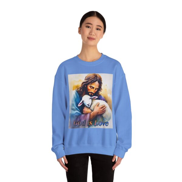 Crewneck Sweatshirt with our "God is Love" series with Jesus hugging a baby lamb! Inspirational Biblical, Vintage Inspired Heavy Sweatshirt, Gift - Image 14