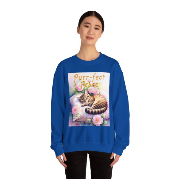 Crewneck Sweatshirt with our "Purr-fect Peace" with a cat in blissful sleep design featuring the verse Isaiah 26:3! Inspirational Biblical, Vintage Inspired, Gift - Image 37