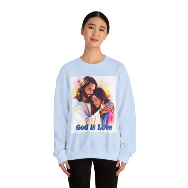 Crewneck Sweatshirt with our "God is Love" series with Jesus hugging a young lady! Inspirational Biblical, Vintage Inspired Gift - Image 16