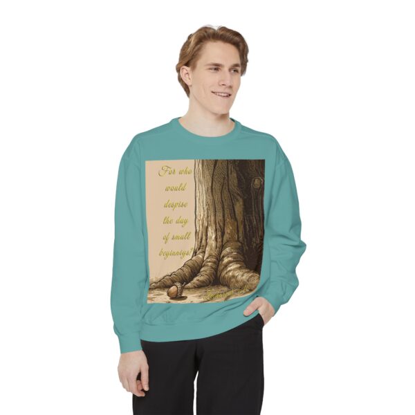 Sweatshirt Unisex with our Inspirational "Day of Small Beginnings" with thoughtful quote from Zech 4:10 and Acorn-Oak Tree design! Faith Apparel Gospel Fashion Jumper, Pullover - Image 19