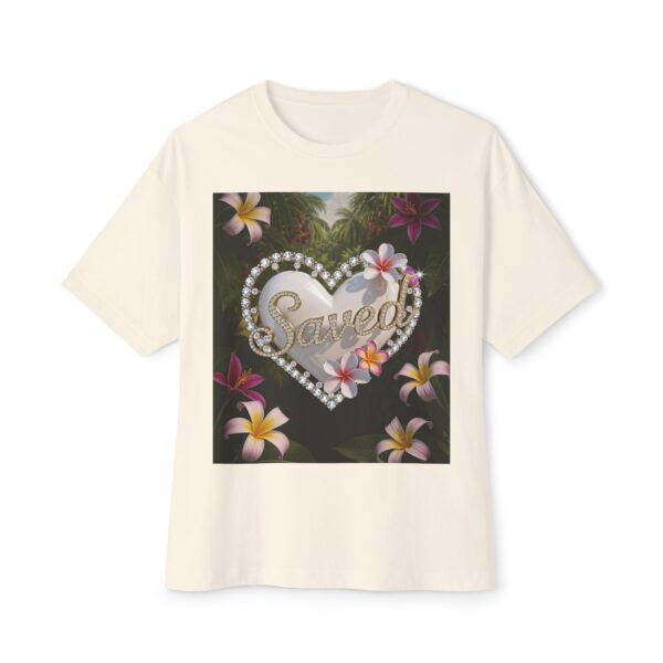 Our Inspirational "Saved" 'Pure White Heart' Design! Boxy T-Shirt Christian Faith Apparel Unisex Cotton Tee, Oversized Boxy Top T-shirt - Image 6