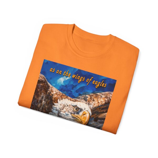 Our "as on the wings of eagles" Cotton T-Shirt with a majestic eagle in flight. Vintage Christian Faith Apparel Unisex Cotton T-Shirt, Thoughtful Quote from Isaiah 40:31! - Image 17