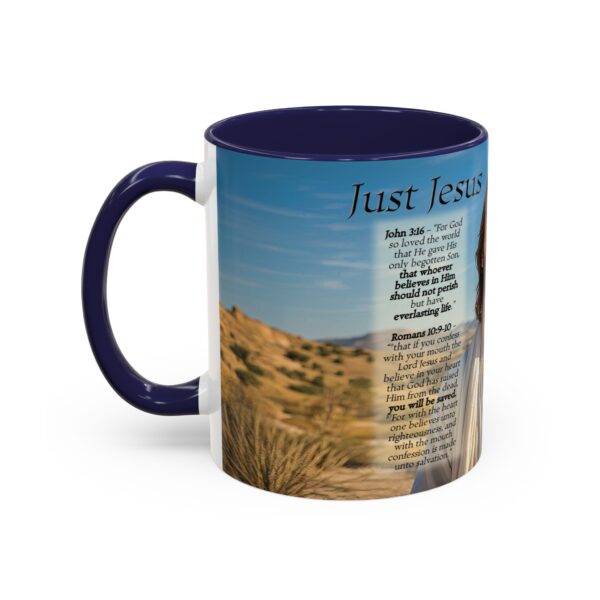Our inspirational "Just Jesus" and Verses on Salvation Ceramic Accent Coffee Mug Design is Perfect for Wedding Gifts, Inspirational Decor - Image 7