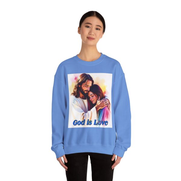 Crewneck Sweatshirt with our "God is Love" series with Jesus hugging a young lady! Inspirational Biblical, Vintage Inspired Gift - Image 18