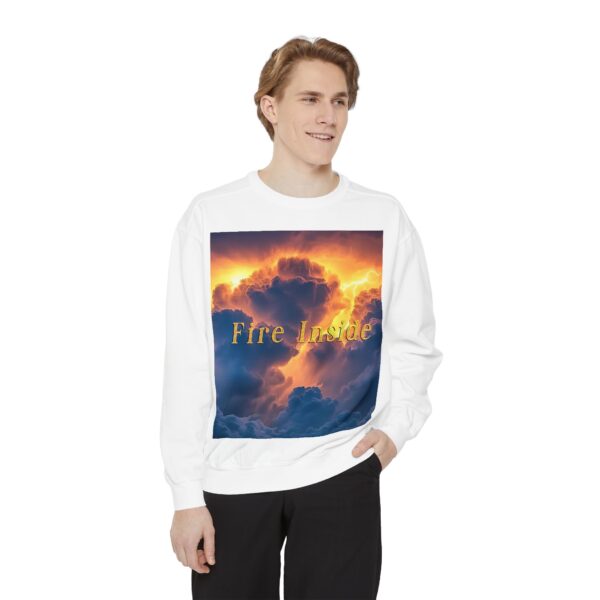 Sweatshirt Unisex Inspirational with our 'Storm Light' "Fire Inside" design! Beauty of Creation Tropical Storm, Jumper, Gift Nature Lovers - Image 4