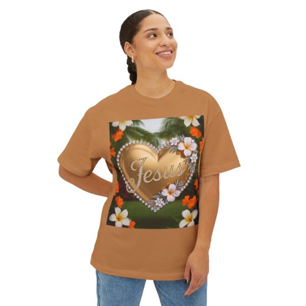 Our "Jesus" 'Diamond Ring-Solid Gold Heart' Design Boxy T-Shirt Inspirational Christian Faith Apparel Unisex Cotton Tee, Oversized Boxy Top T-shirt - Image 7