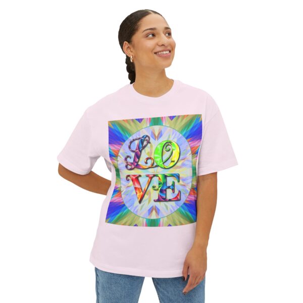 Our "Love" 'kaleidoscope' design on a Unisex Tee, Inspirational Oversized Box Tshirt, Religious Graphic Top, Travel Bible Verse Apparel - Image 4