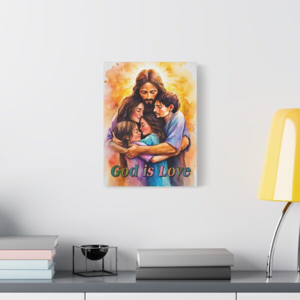 Inspirational Wall Art Canvas "God is Love" Jesus hugging a young family! Christian Home Decor Uplifting Religious Gift Faith-Based Artwork - Image 5