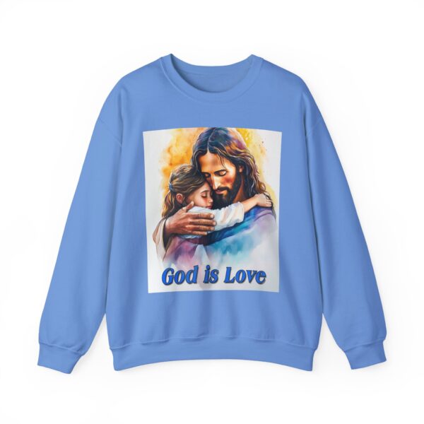 Crewneck Sweatshirt with our "God is Love" series with Jesus hugging a young girl! Inspirational Biblical Vintage Inspired Gift - Image 17