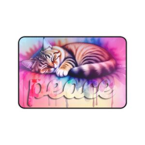 Inspirational Desk Mat "Peace" 'colorful sleeping cat' - Mouse Pad, Office Decor Desk Accessory, Gaming Pad, Computer Mat, Non-Slip