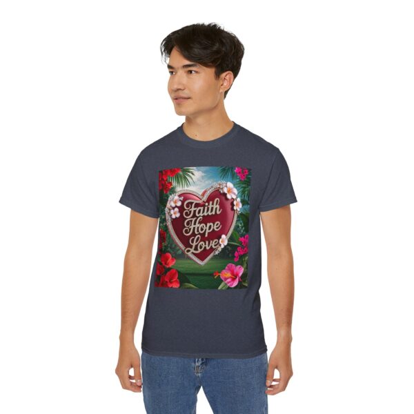 Our inspirational "Faith Hope Love" 'Solid Red Heart' Design! on a Christian Unisex Cotton T-Shirt, Faith Spiritual Apparel, Love Gift - Image 24