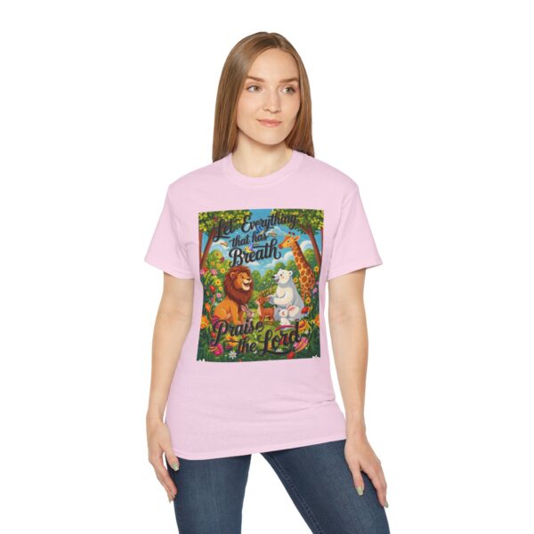 Our inspirational "Let Everything that has Breath Praise the Lord!" Design on a Christian Unisex Cotton T-Shirt, Faith Spiritual Apparel, Love Gift - Image 26