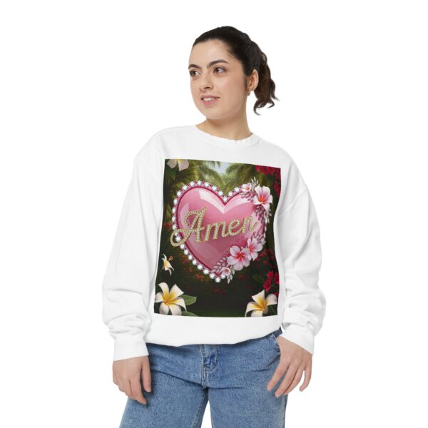 Sweatshirt Unisex Inspirational-With Our "Amen" 'Solid Pink Heart' Christian Apparel Faith-Based Gospel Comfort Philippians 4:8 Gift Jumper - Image 4