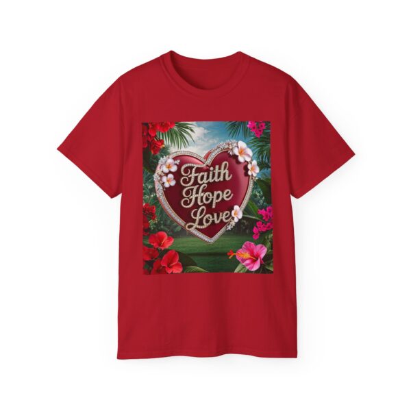 Our inspirational "Faith Hope Love" 'Solid Red Heart' Design! on a Christian Unisex Cotton T-Shirt, Faith Spiritual Apparel, Love Gift - Image 6