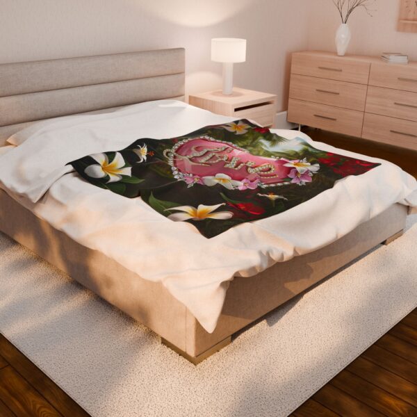 Our inspirational "Love" 'Solid Pink Heart' Design Velveteen Plush Throw Blanket Design! A Cozy Gift for Anniversary, Wedding Faith Home Decor Bedding - Image 8