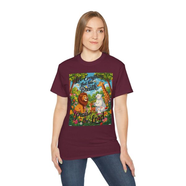 Our inspirational "Let Everything that has Breath Praise the Lord!" Design on a Christian Unisex Cotton T-Shirt, Faith Spiritual Apparel, Love Gift - Image 10