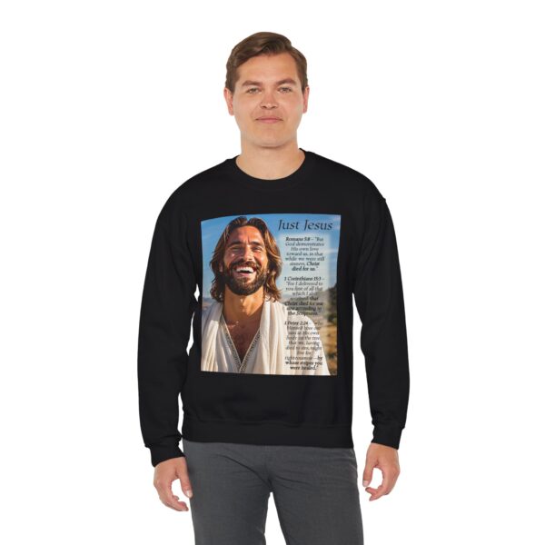 Crewneck Sweatshirt with our inspirational "Just Jesus" and Verses on Salvation Design! Vintage Inspired Faith Apparel, Gospel Fashion Unisex Heavy - Image 9