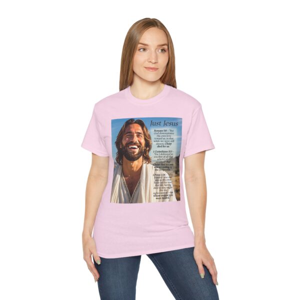Our inspirational "Just Jesus" and Verses on Salvation Design on a Christian Unisex Cotton T-Shirt, Faith Spiritual Apparel, Love Gift - Image 26