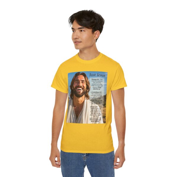 Our inspirational "Just Jesus" and Verses on Salvation Design on a Christian Unisex Cotton T-Shirt, Faith Spiritual Apparel, Love Gift - Image 12