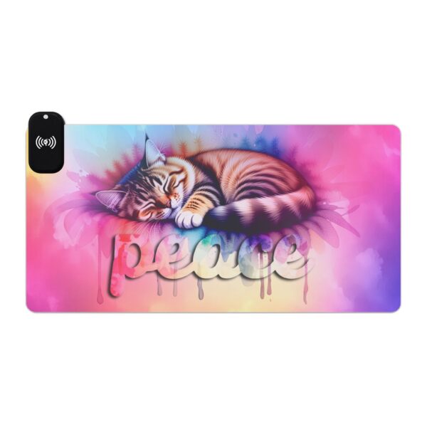LED + Wireless Charger Gaming Mouse Pad with "Peace" 'colorful sleeping cat' Design, Gaming Desk Accessory, Tech Gift, Home Office Gamer Essentials - Image 7