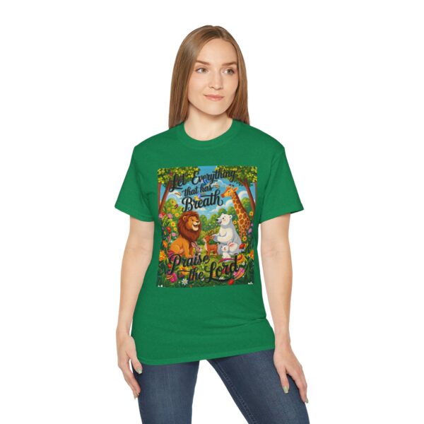 Our inspirational "Let Everything that has Breath Praise the Lord!" Design on a Christian Unisex Cotton T-Shirt, Faith Spiritual Apparel, Love Gift - Image 16