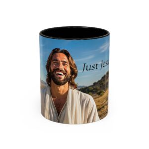 Our inspirational "Just Jesus" Ceramic Accent Coffee Mug Design is Perfect for Wedding Gifts, Inspirational Decor