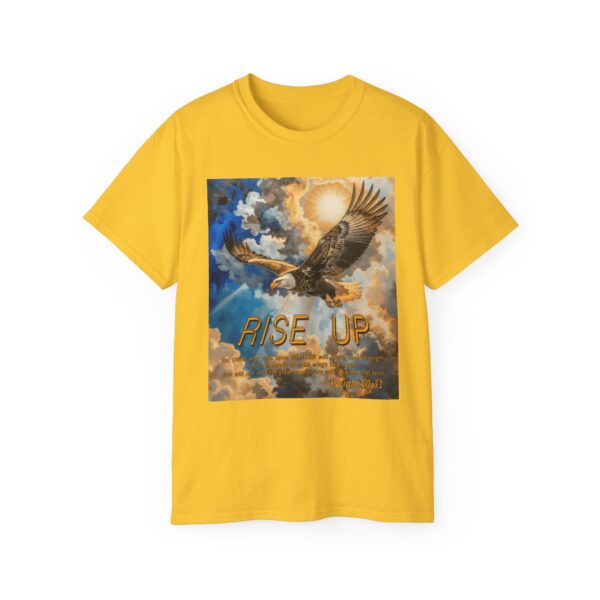 Cotton T-shirt with our "RISE UP" 'soaring eagle' design with Isaiah 40:31! Vintage Christian Faith Apparel Unisex Cotton T-Shirt, Thoughtful Quote - Image 13