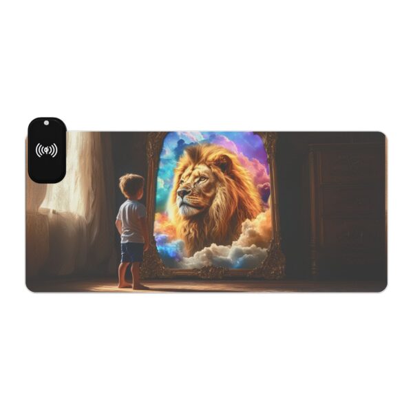 LED + wireless Charging Mouse Pad, Desk Mat, "Benji's Reflection" Biblical Fantasy Design, Tech Gift, Home Office Essentials Inspirational - Image 7
