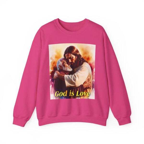 Crewneck Sweatshirt with our "God is Love" series with Jesus hugging papa! Inspirational Biblical Vintage Inspired Gift - Image 21