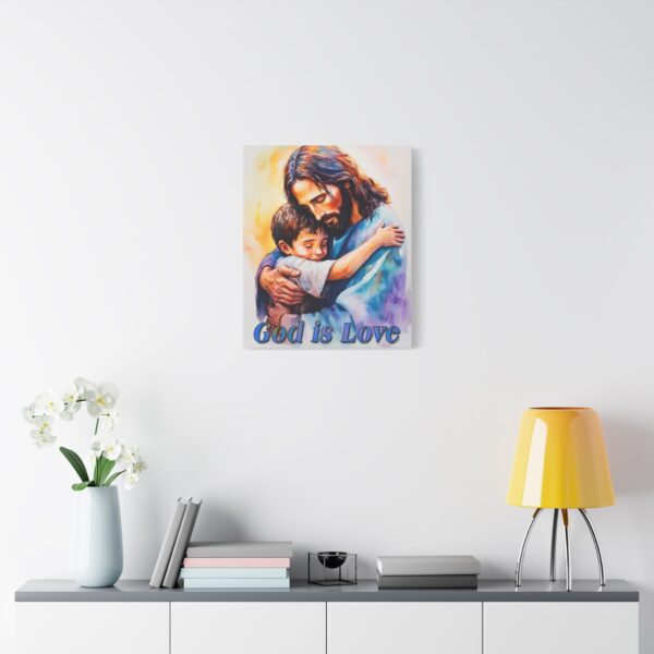 Inspirational Wall Art Canvas, "God is Love" Jesus hugging a small boy, Christian Home Decor, Uplifting Religious Gift, Faith-Based Artwork - Image 11