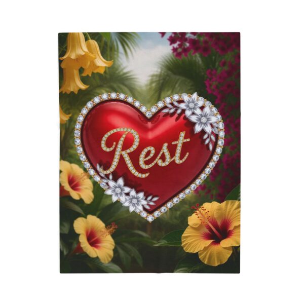 Our Beautiful "REST" Inspirational 'Solid Red Heart' design Velveteen Plush Blanket - A Cozy Gift for Anniversary, Home Decor. Throw, Bedding - Image 6