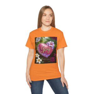 Our inspirational "Joy" 'Solid Pink Heart' Design! on a Christian Unisex Cotton T-Shirt, Faith Spiritual Apparel, Love Gift