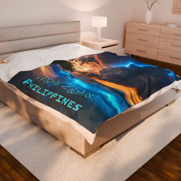 Throw Blanket with our beautiful "Night Lights-Philippines" design! Beauty of Creation Tropical Beach Velveteen Plush Blanket, Cozy Bedding - Image 4