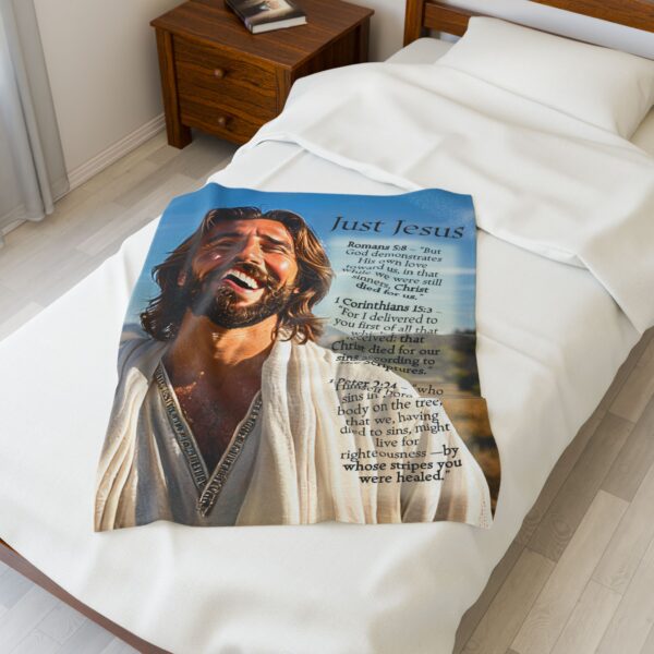 Our "Just Jesus" and Verses on Salvation Design Velveteen Plush Throw Blanket A Cozy Gift for Anniversary, Wedding Faith Home Decor Bedding - Image 11