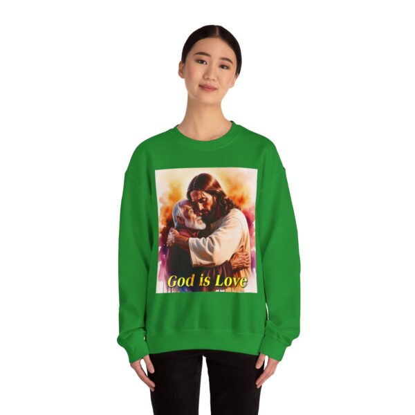 Crewneck Sweatshirt with our "God is Love" series with Jesus hugging papa! Inspirational Biblical Vintage Inspired Gift - Image 10