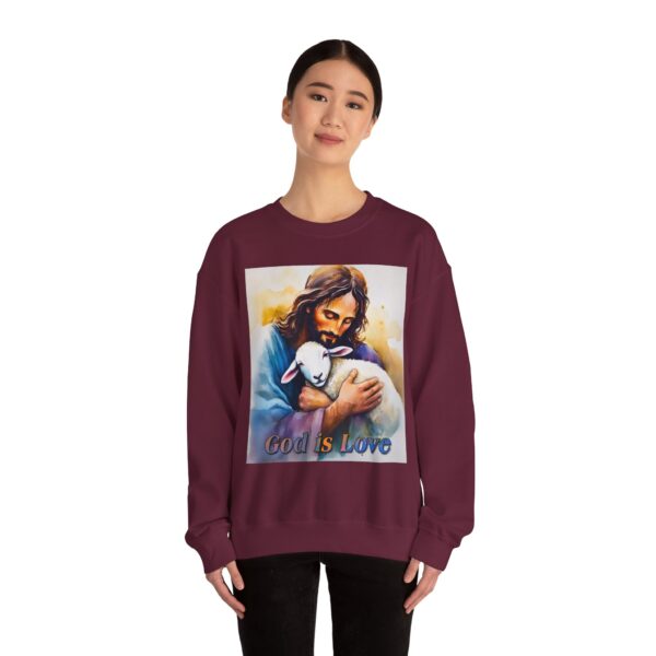 Crewneck Sweatshirt with our "God is Love" series with Jesus hugging a baby lamb! Inspirational Biblical, Vintage Inspired Heavy Sweatshirt, Gift - Image 8