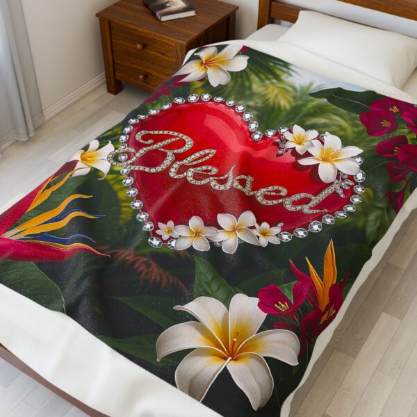 Our Beautiful "Blessed" 'Solid Red Heart' Design Velveteen Plush Throw Blanket, Cozy Gift for Anniversary, Home Decor Bedding - Image 7