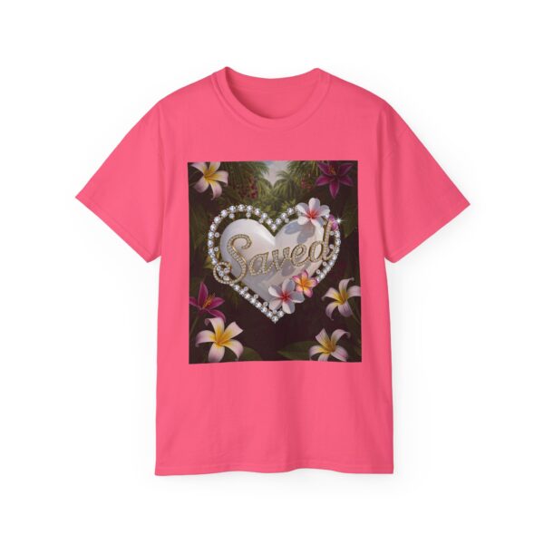 Our inspirational "Saved" 'Pure White Heart' Design! on a Christian Unisex Cotton T-Shirt, Faith Spiritual Apparel, Love Gift - Image 29