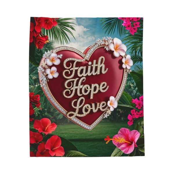 Our Beautiful "Faith Hope Love" 'Solid Red Heart' Design Velveteen Plush Throw Blanket, Cozy Gift for Anniversary, Home Decor Bedding - Image 5