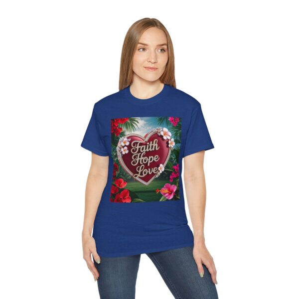 Our inspirational "Faith Hope Love" 'Solid Red Heart' Design! on a Christian Unisex Cotton T-Shirt, Faith Spiritual Apparel, Love Gift - Image 22