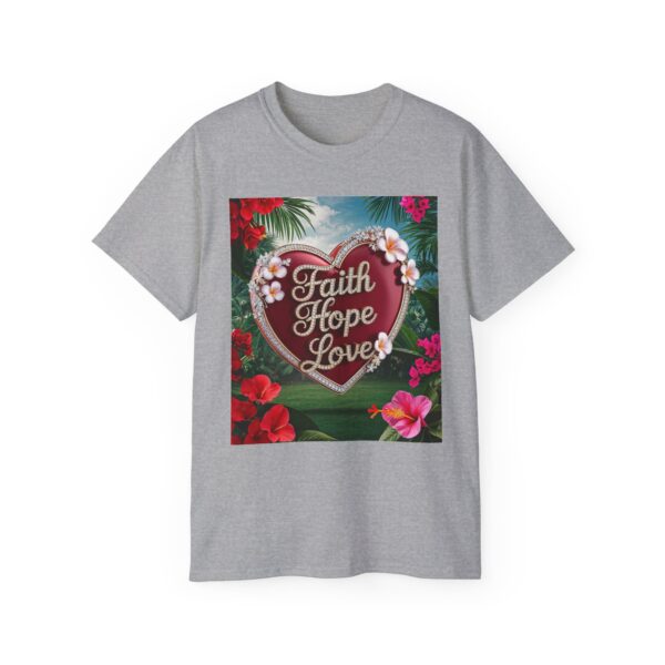 Our inspirational "Faith Hope Love" 'Solid Red Heart' Design! on a Christian Unisex Cotton T-Shirt, Faith Spiritual Apparel, Love Gift - Image 11