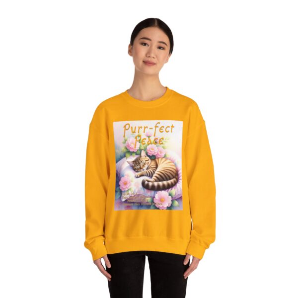 Crewneck Sweatshirt with our "Purr-fect Peace" with a cat in blissful sleep design featuring the verse Isaiah 26:3! Inspirational Biblical, Vintage Inspired, Gift - Image 17