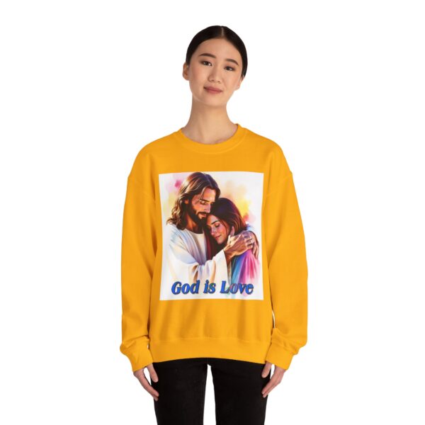 Crewneck Sweatshirt with our "God is Love" series with Jesus hugging a young lady! Inspirational Biblical, Vintage Inspired Gift - Image 10